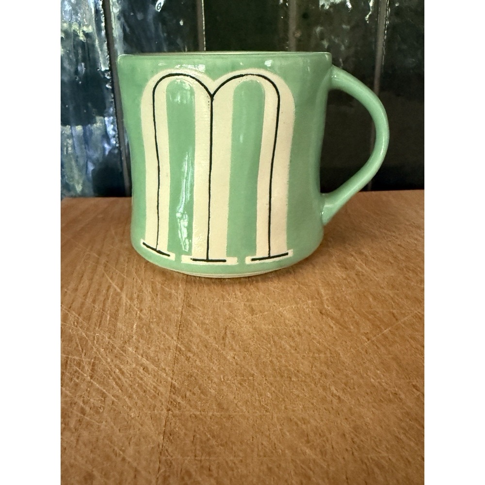 Anthropologie Colorway Mia Monogram Initial M Mug Mint Green Hand Painted 2014